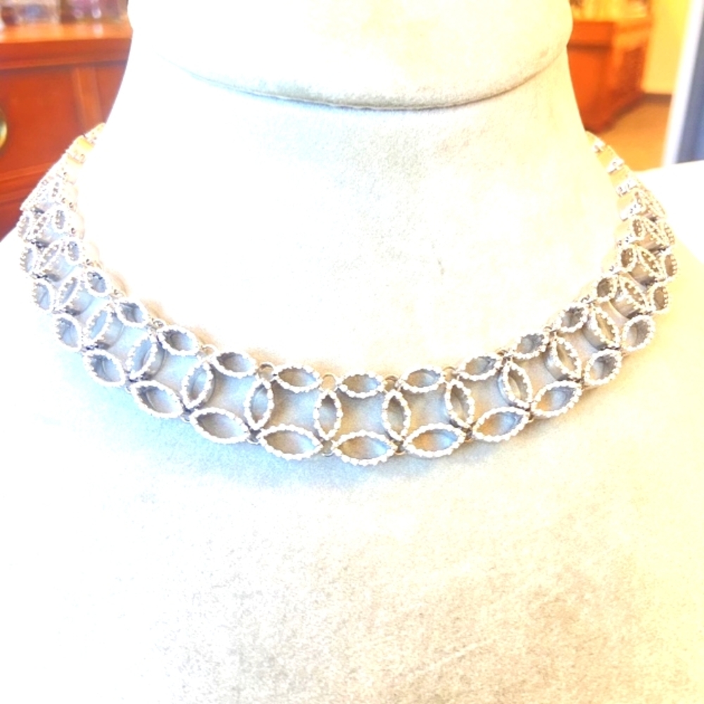 18K Garavelli White Gold Marquise Link Diamond Choker Made in Italy